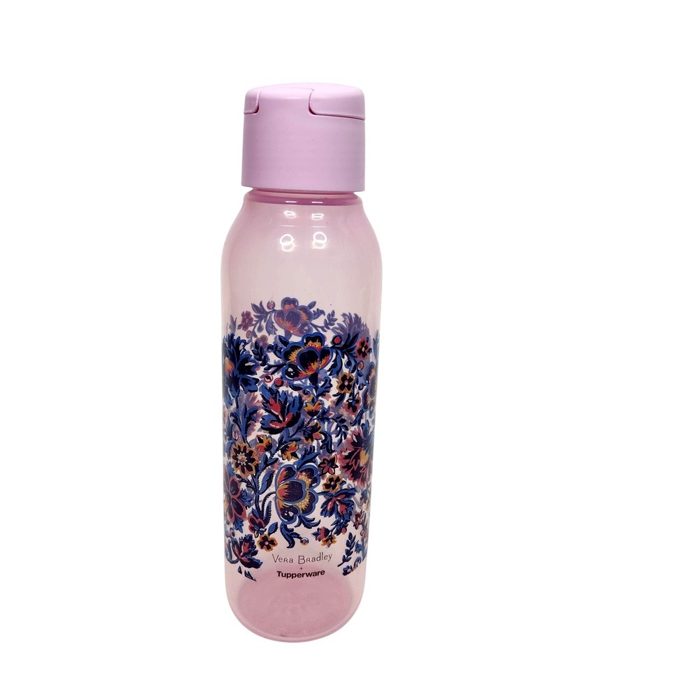 Tupperware x Vera Bradley Pink Floral Plastic Water Bottle Flip Top Lid Reusable